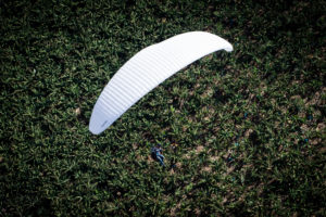 Paraglider over a banana plantation near Puerto Naos on the Canary Island of La Palma, aerial view, Spain Paraglider over a banana plantation near Puerto Naos on the Canary Island of La Palma, aerial view, Spain